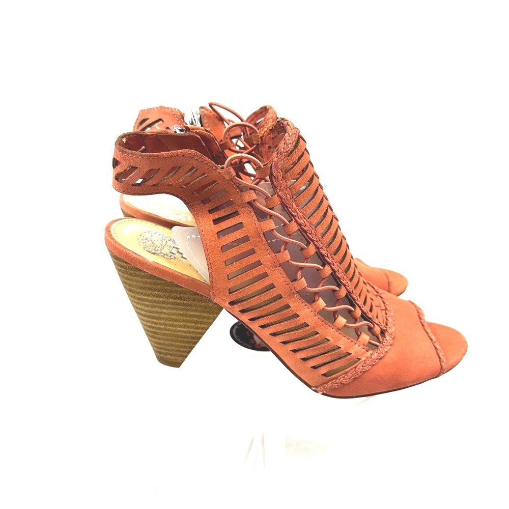 Vince Camuto Frenela Woven Leather Cage Peep Toe Bootie Womens 10 Terracotta